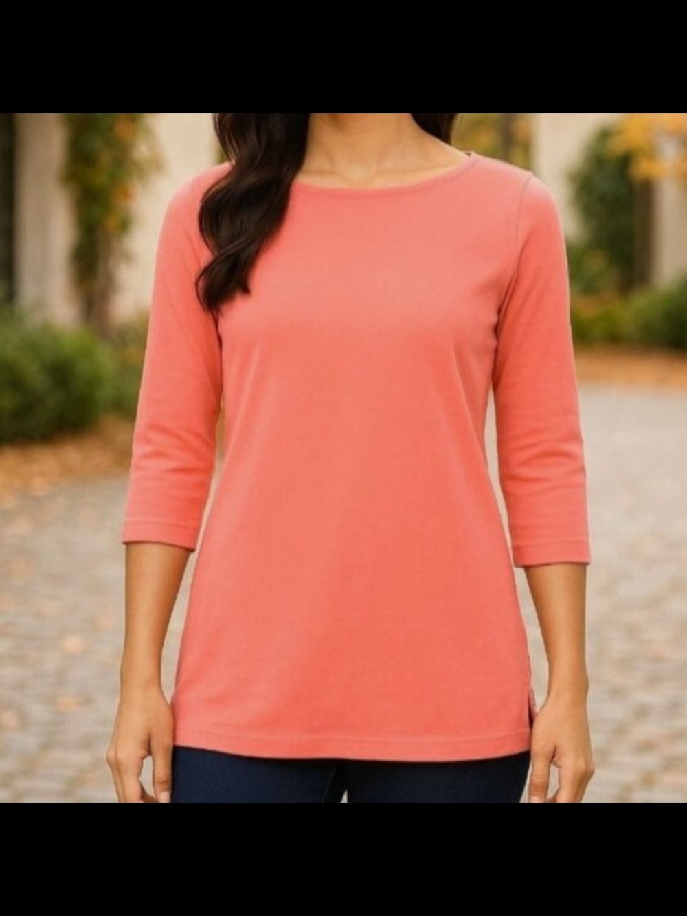 Lands' End Coral 3/4 Sleeve Boatneck Top